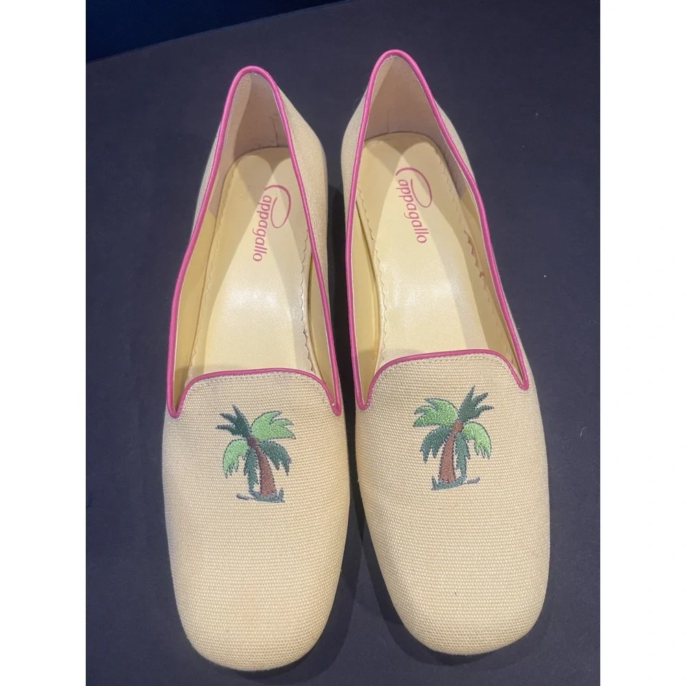 Vintage Pappagallo Overtime Yellow LinenFabric Woven Slip On Low Heel Sz 8.5 EUC